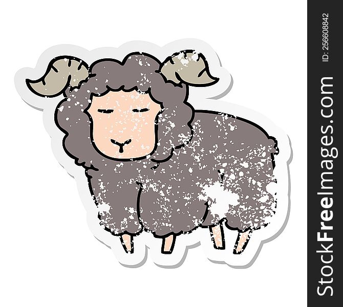 distressed sticker of a quirky hand drawn cartoon ram