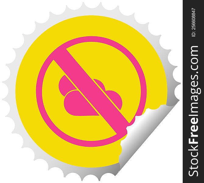 circular peeling sticker cartoon of a no sunny spells allowed sign