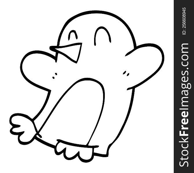 Line Drawing Cartoon Dancing Penguin