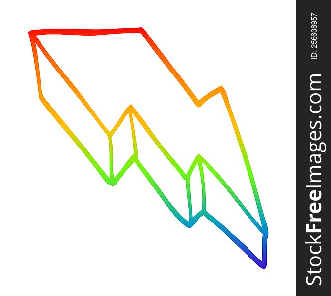 rainbow gradient line drawing of a cartoon decorative lightning bolt