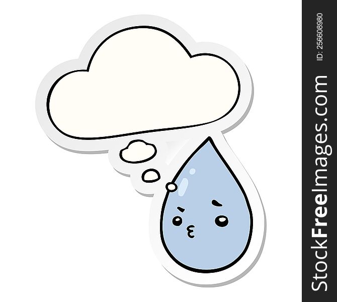 cartoon cute raindrop and thought bubble as a printed sticker