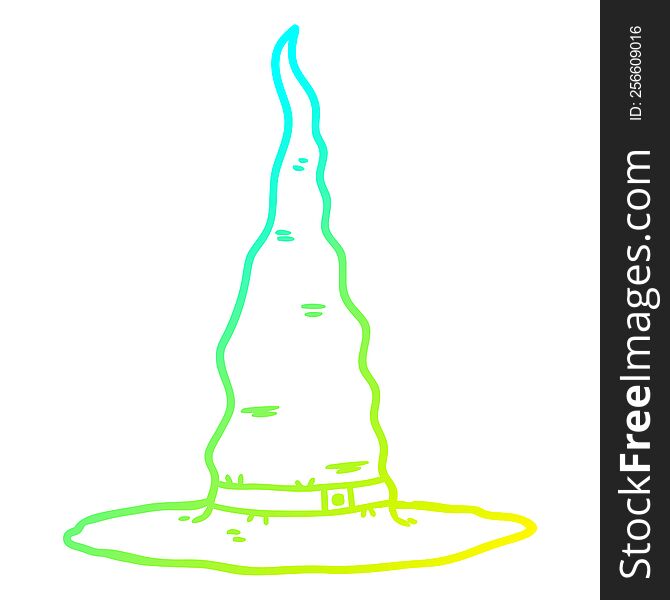cold gradient line drawing of a cartoon witchs hat