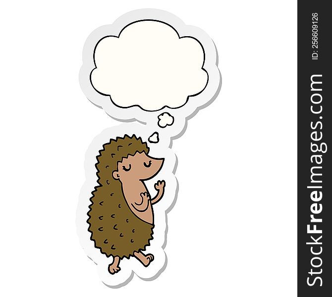 Cartoon Hedgehog And Thought Bubble As A Printed Sticker
