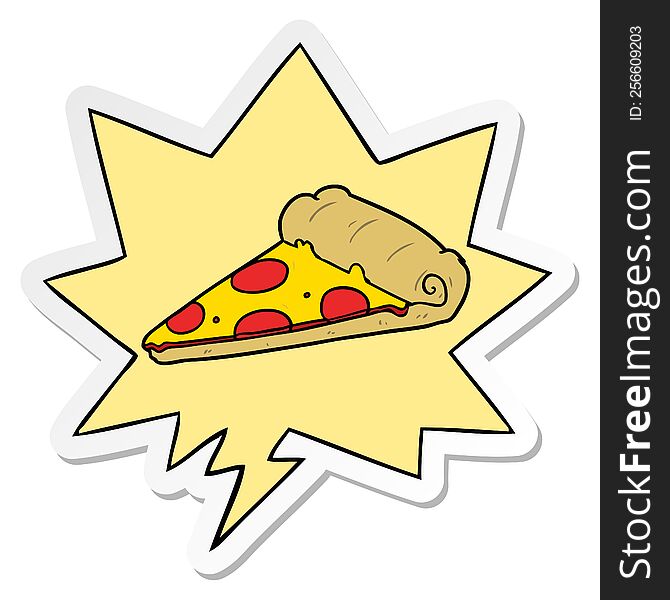 Cartoon Slice Of Pizza And Speech Bubble Sticker