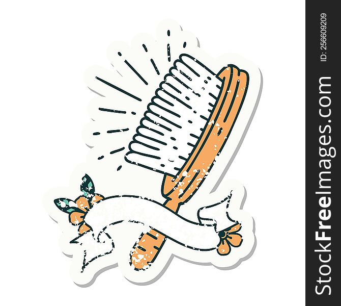 grunge sticker of tattoo style hairbrush