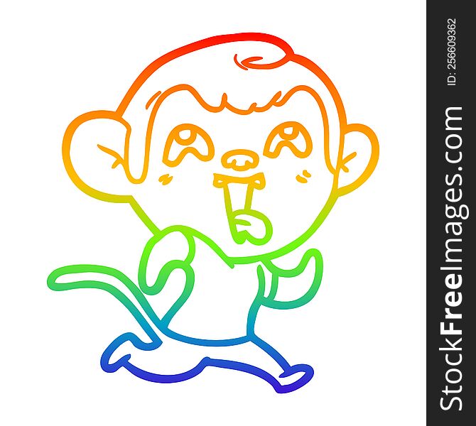 rainbow gradient line drawing of a crazy cartoon monkey jogging
