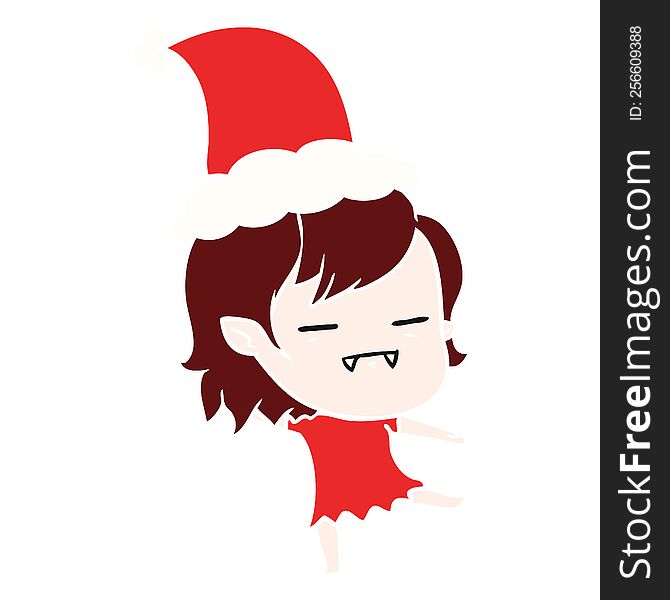 hand drawn flat color illustration of a undead vampire girl wearing santa hat