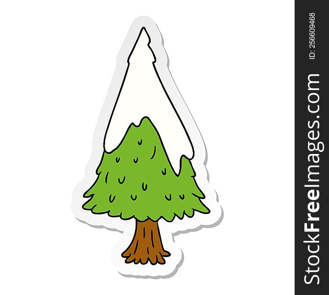 sticker cartoon doodle single snow covered tree