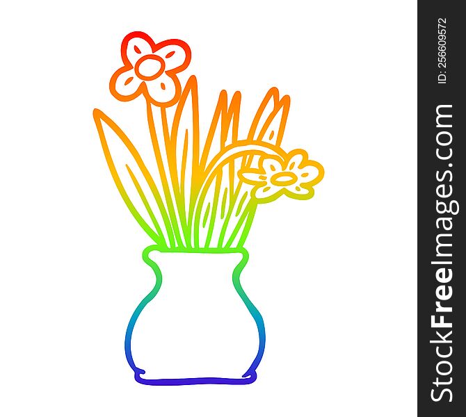 rainbow gradient line drawing flowers in vase