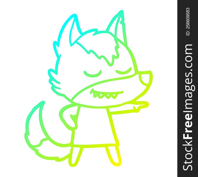 Cold Gradient Line Drawing Friendly Cartoon Wolf Girl Pointing