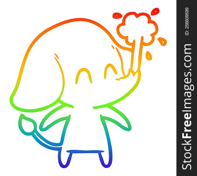 Rainbow Gradient Line Drawing Cute Cartoon Elephant Spouting Water