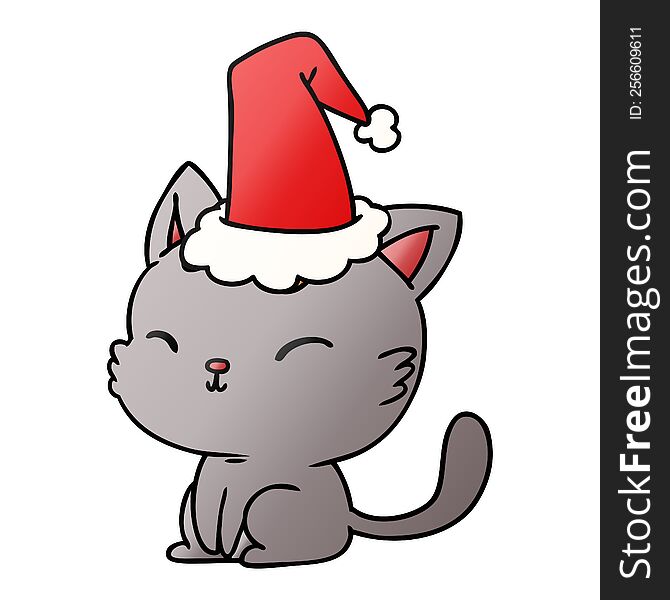 hand drawn christmas gradient cartoon of kawaii cat