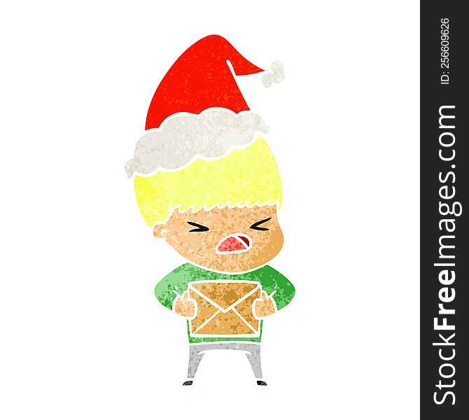 Retro Cartoon Of A Stressed Man Wearing Santa Hat