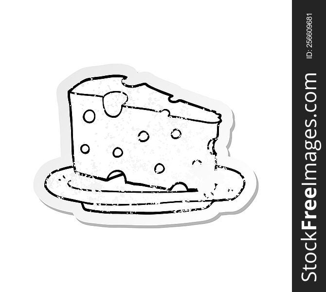 distressed sticker of a cartoon cheese on plate