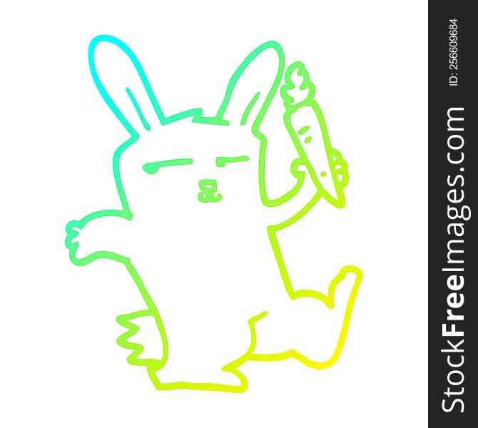 Cold Gradient Line Drawing Cartoon Rabbit With Carrot