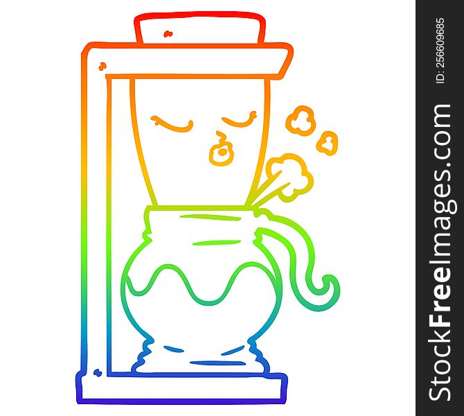 rainbow gradient line drawing of a cartoon filter coffee machine