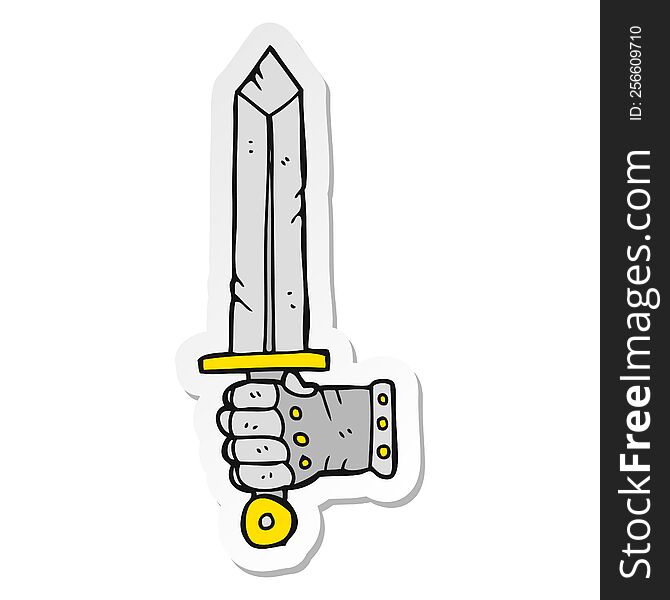 sticker of a cartoon hand holding sword