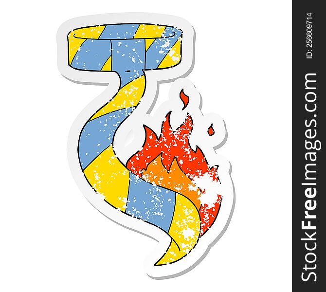 Distressed Sticker Of A Cartoon Burning Tie