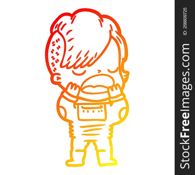 Warm Gradient Line Drawing Cartoon Cool Hipster Girl In Space Suit