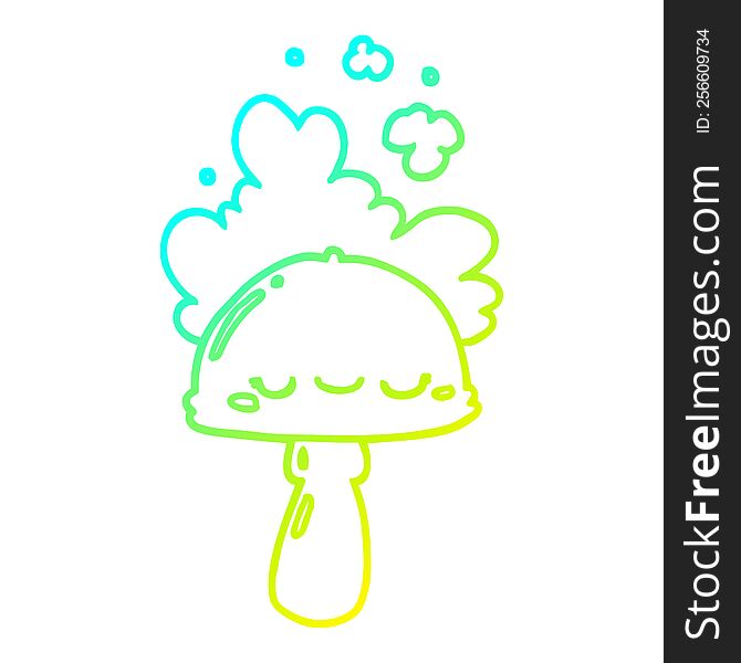 cold gradient line drawing of a cartoon mushroom with spoor cloud