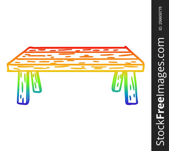 rainbow gradient line drawing of a wooden table