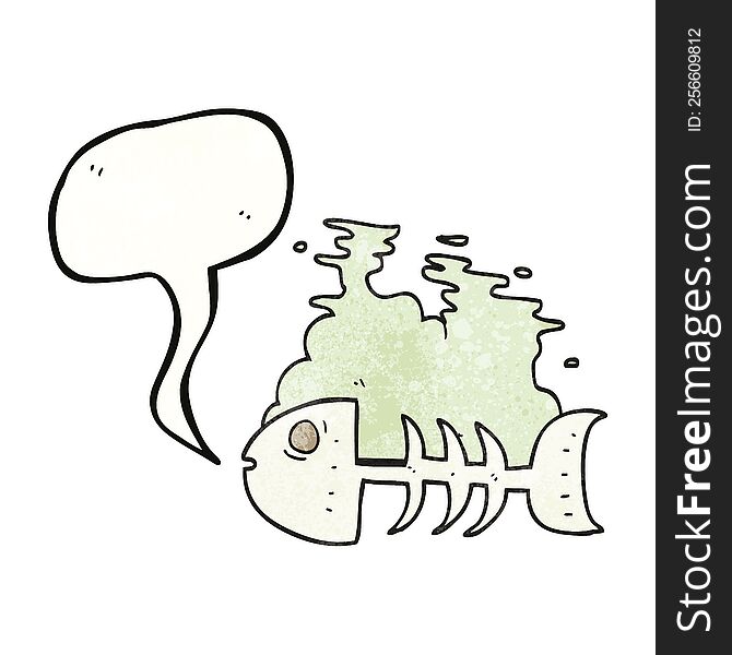 freehand speech bubble textured cartoon fish bones