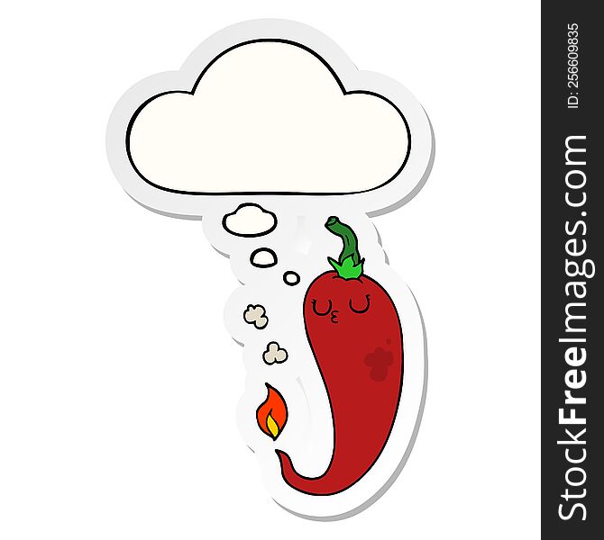 cartoon hot chili pepper with thought bubble as a printed sticker