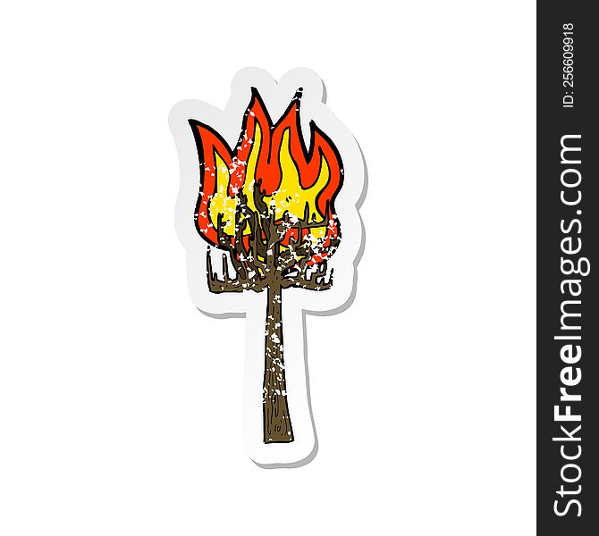 retro distressed sticker of a cartoon tree on fire