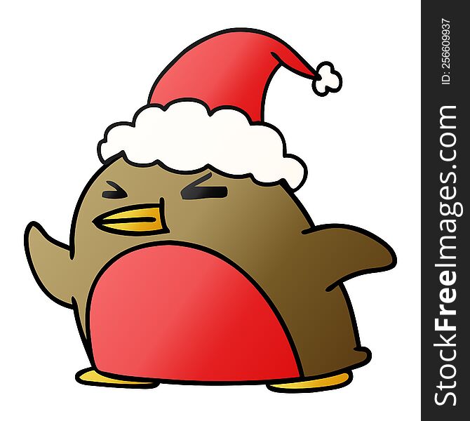 Christmas Gradient Cartoon Of Kawaii Robin
