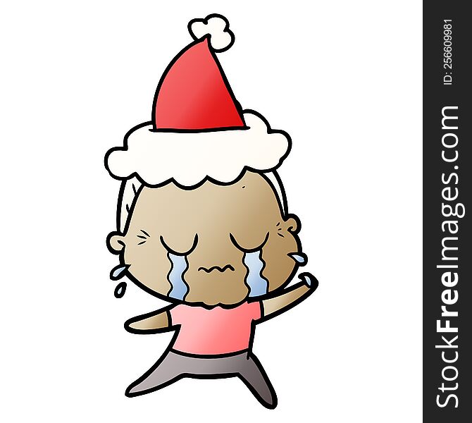 gradient cartoon of a crying old lady wearing santa hat