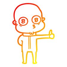 Warm Gradient Line Drawing Cartoon Weird Bald Spaceman Giving Thumbs Up Stock Photo