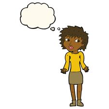Free Cartoon Woman Shrugging Shoulders With Thought Bubble Stock Photo - 256616720
