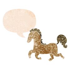 Cartoon Horse Running And Speech Bubble In Retro Textured Style Stock Photography