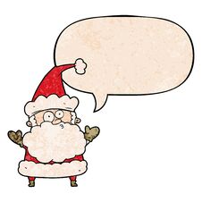 Free Cartoon Confused Santa Claus Shurgging Shoulders And Speech Bubble In Retro Texture Style Stock Photo - 256619240