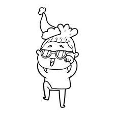 Line Drawing Of A Happy Woman Wearing Spectacles Wearing Santa Hat Stock Photo Line Drawing Of A Happy Woman Wearing Spectacles Wearing Santa Hat Stock Photo