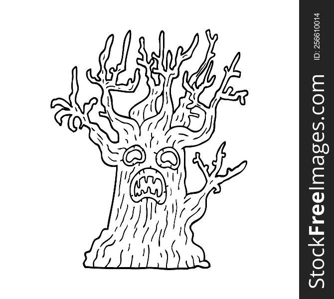line drawing cartoon spooky tree