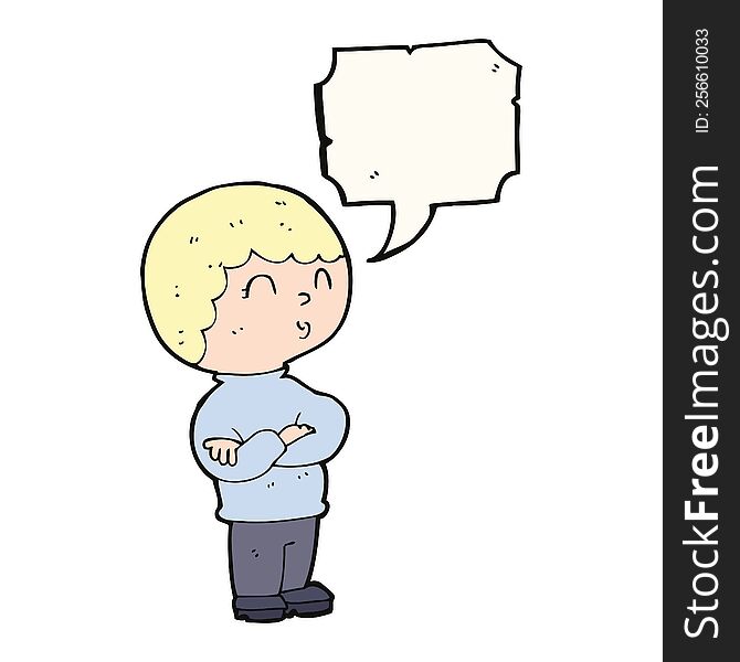 Cartoon Boy With Folded Arms With Speech Bubble