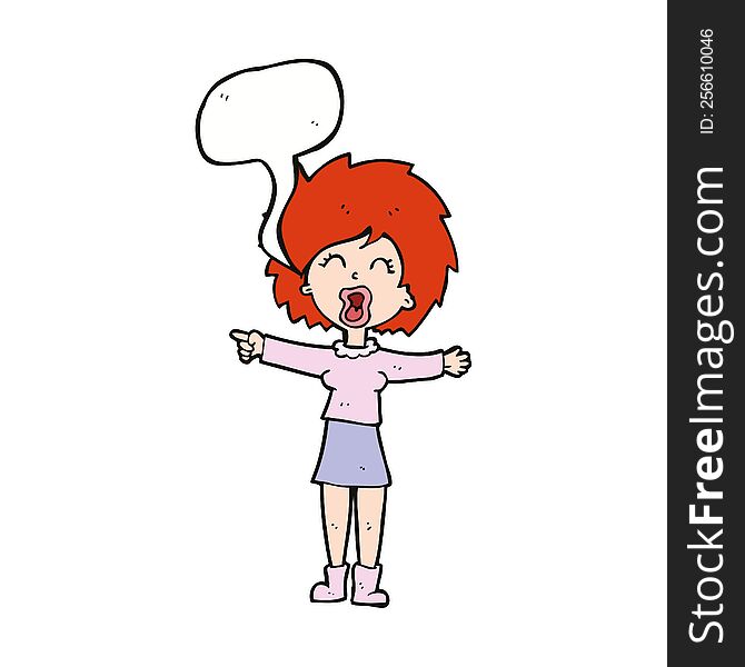 Cartoon Stressed Out Woman Talking With Speech Bubble