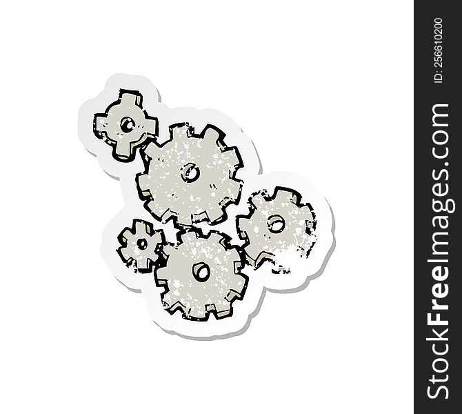 Retro Distressed Sticker Of A Cartoon Cogs And Gears