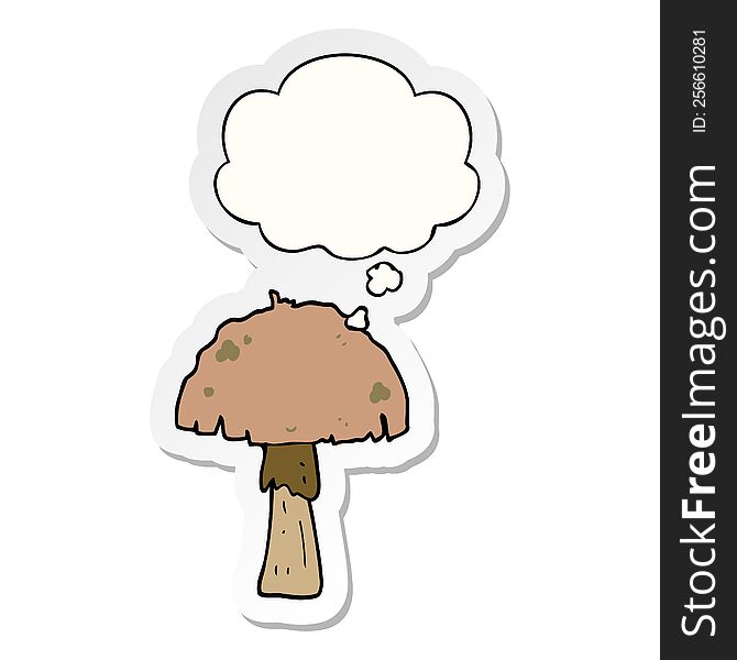 Cartoon Mushroom And Thought Bubble As A Printed Sticker