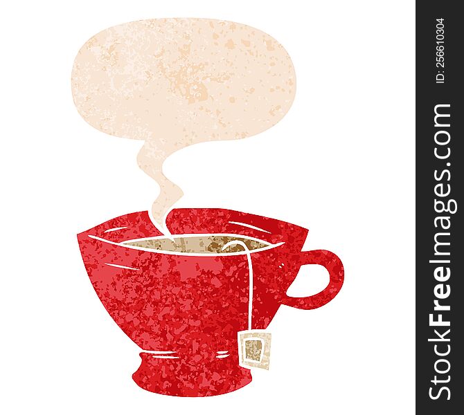 Cartoon Cup Of Tea And Speech Bubble In Retro Textured Style