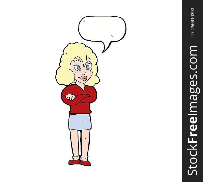 Cartoon Woman With Crossed Arms With Speech Bubble