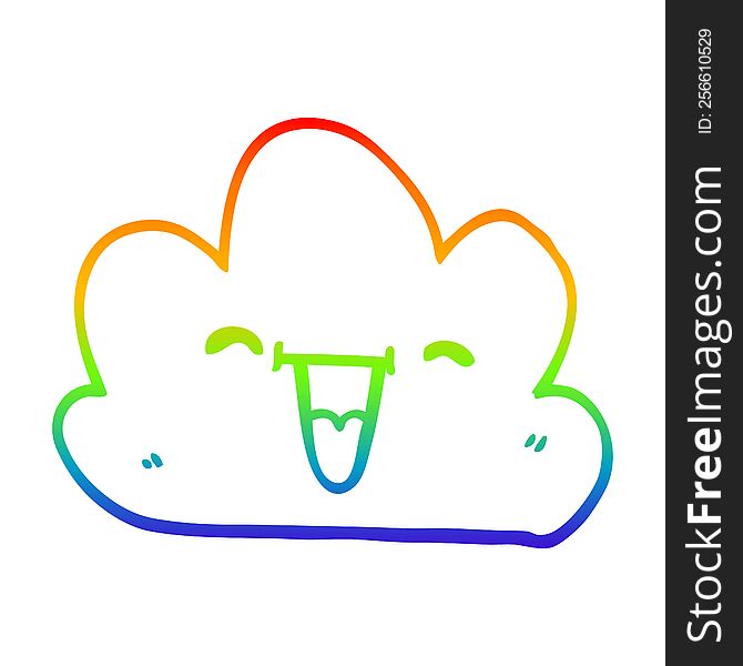 Rainbow Gradient Line Drawing Cartoon Happy Grey Cloud