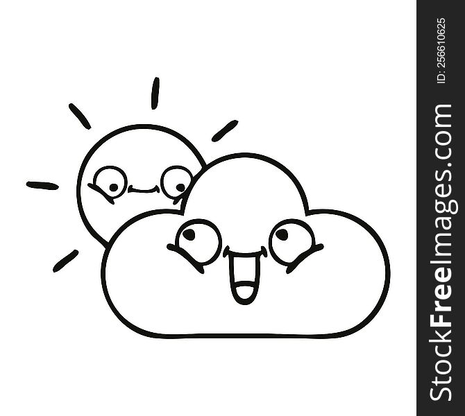 line drawing cartoon of a sunshine and cloud