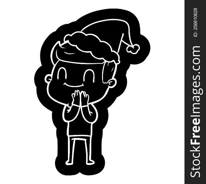 quirky cartoon icon of a friendly man wearing santa hat