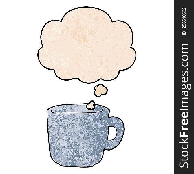 Cartoon Coffee Cup And Thought Bubble In Grunge Texture Pattern Style