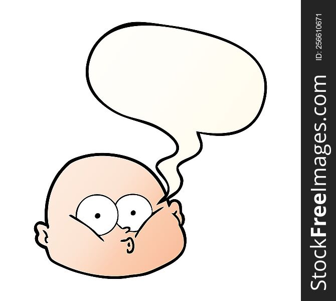 cartoon curious bald man with speech bubble in smooth gradient style