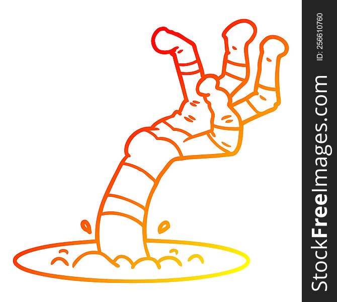 warm gradient line drawing of a cartoon spooky monster hand
