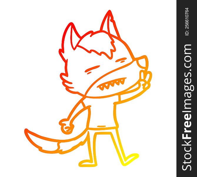 Warm Gradient Line Drawing Cartoon Wolf Showing Teeth