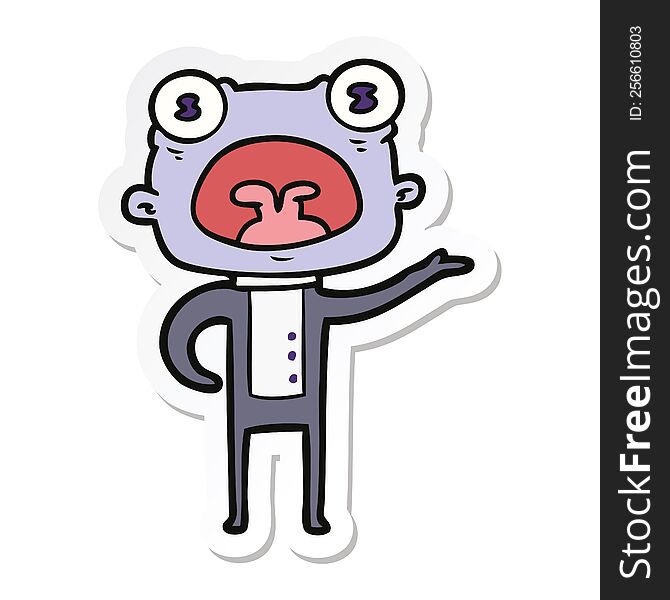 Sticker Of A Cartoon Weird Alien Communicating